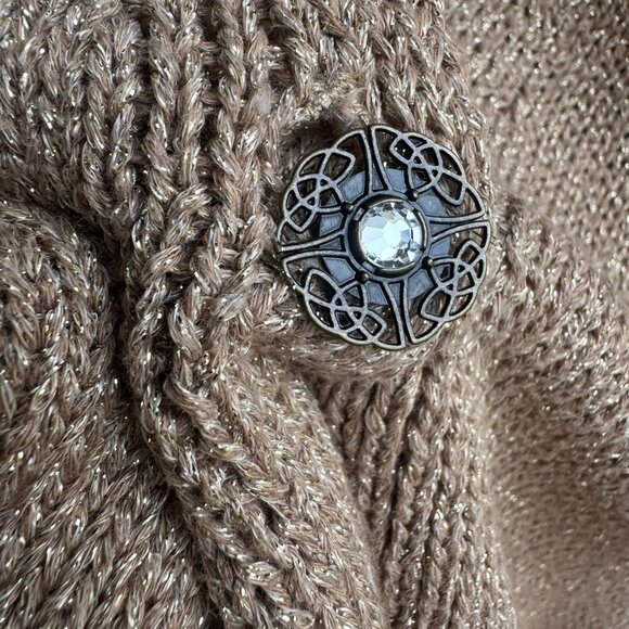 J. Jill Long Sleeve Gold Metallic Knit Cardigan Sweater Women's Size L - Picture 6 of 9